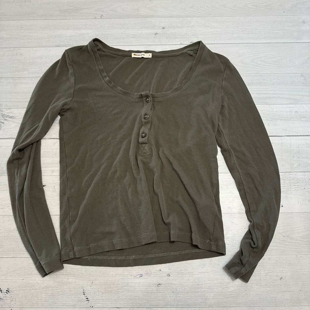 Marine layer women's 3 button Henley long sleeve olive green size small
